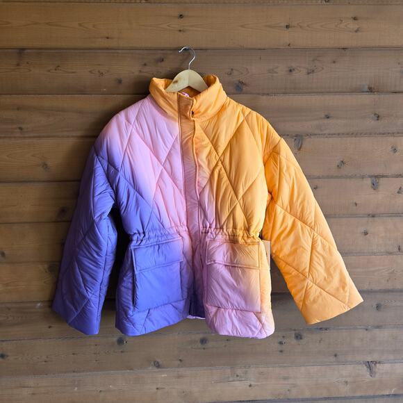 Electric & Rose Aiden Ombre Quilted Jacket NWT L Pink Purple Orange Puffer Coat - Picture 2 of 15